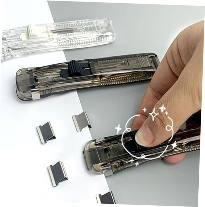 Kichvoe Handheld Stapler and Binder Clip Dispenser Set with 200pcs Refill Clips, Portable Mini Push Stapler for Office and School Document Organization