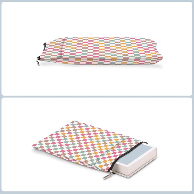 Retro Plaid Book Lovers Gifts Book Sleeve Vintage Checkered Waterproof Book Cover Book Pouch Book Protector with Front Pocket Book Club Christmas Birthday Gifts for Women Girl Bestie Book Accessories