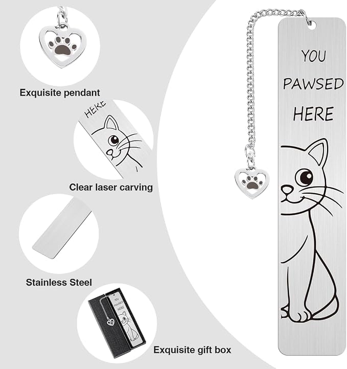 Cute Cat Gifts, Funny Cat Metal Bookmark for Reading Women, Book Accessories for Girls Cat Lovers, Retirement Gift for Women Book Lovers Men Friends