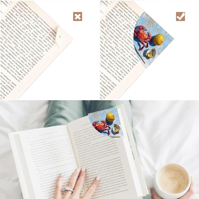 2PCS PU Leather Bookmarks 3.5x3.5 Inch Crab Seashell Ocean Design | PU leather bookmarks with red crab seashell design for beach novels, travel notes, art journals, ocean fans and readers.