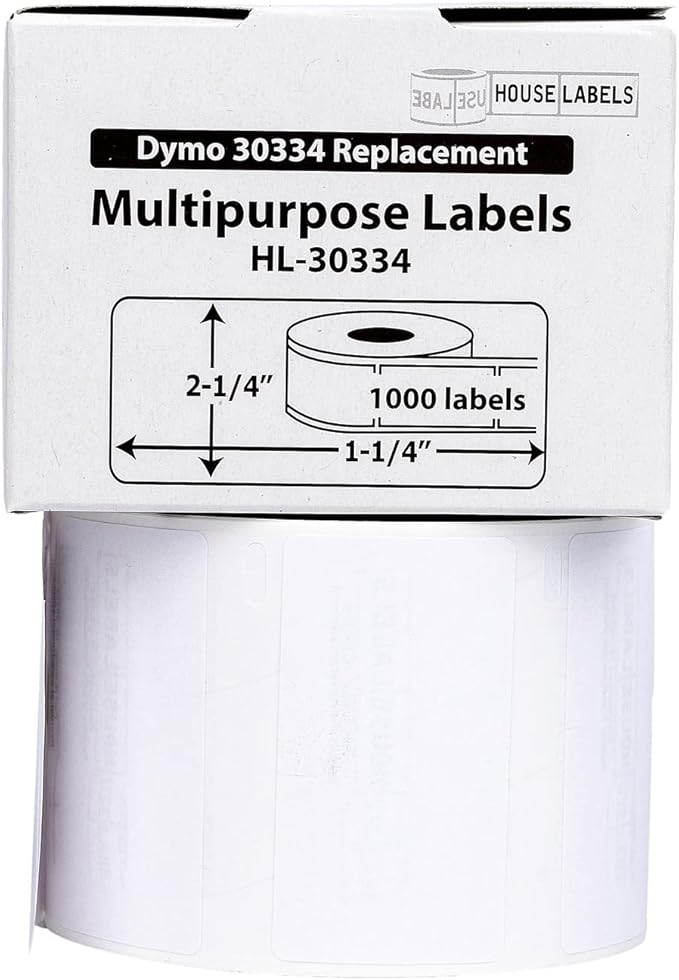 HOUSELABELS Compatible DYMO 30334 Multipurpose Labels (2-1/4" x 1-1/4"), Strong Permanent Adhesive, Compatible with DYMO LW 450, 4XL, Rollo & Zebra Desktop Printers, 6 Rolls /6000 Labels