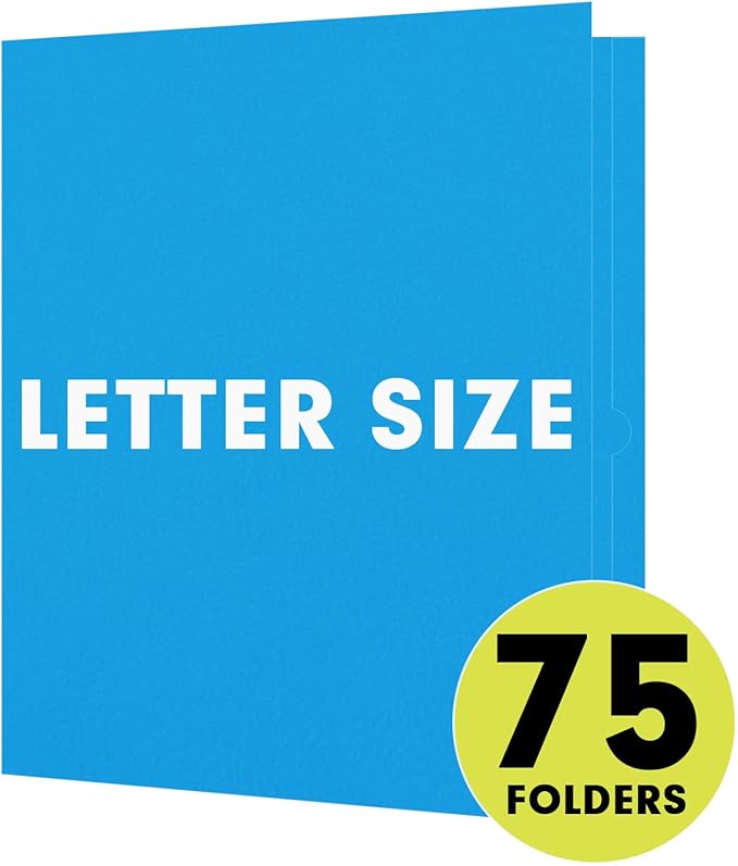 Two Pocket Folders, RAZCC 75 Pack 2 Pocket Folders Fit Letter Size Paper, Paper Folders with Pockets for School Office Business Home (Blue)