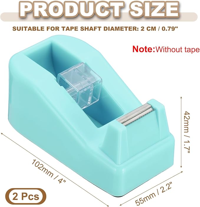 PATIKIL 2pcs Tape Dispenser Desk, Small Tape Dispenser Cute Desktop Dispenser Holder for Tape Office Desktop, Cyan Blue