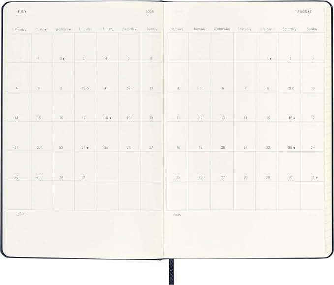 Moleskine Classic 12 Month 2025 Weekly Planner, Hard Cover, Large (5" x 8.25"), Black, 144 pages