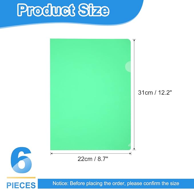 PATIKIL 6 Pack A4 Plastic Folders, Letter Size Clear Folders l Type Project Pockets Paper Document Jacket Sleeves Transparent for Documents Office File, 8.7x12.2, Green