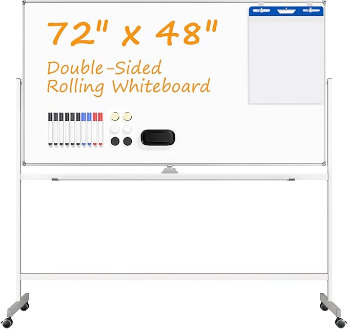 Rolling White Board on Wheels, 72" x 48" Large Dry Erase Board with Stand, Big Rolling Whiteboard for Home, Office, School (72" x 48")
