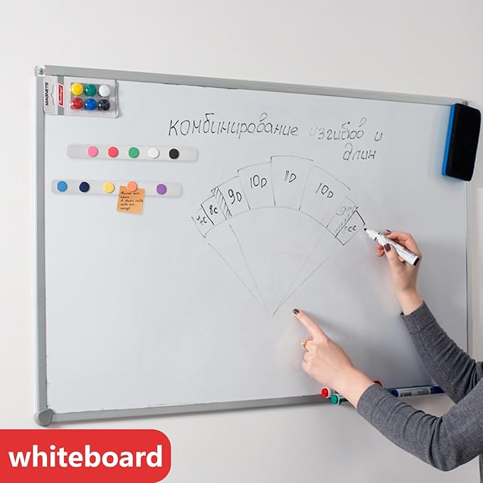 Magnetic Board - 4Pcs Frameless Stainless Steel Magnet Bulletin Board Strips with 10 Colorful Magnets, Magnetic Strips with Adhesive Backing Memo Board for Wall Office Kitchen Classroom Fridge