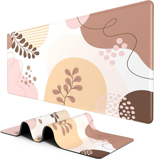 BOSOBO Large Desk Pad, XXL Extended Gaming Mouse Pad & Keyboard Mat, Desktop Full Cover 31.5 x 11.8 Inches, Boho Pink Abstract Flower