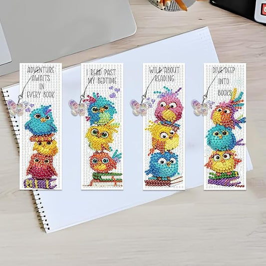 4PCS Diamond Art Bookmarks DIY Birds Diamond Painting Bookmarks for Book Lovers Adults Beginners DIY Crafts, Christmas New Year Graduation Birthday Gift