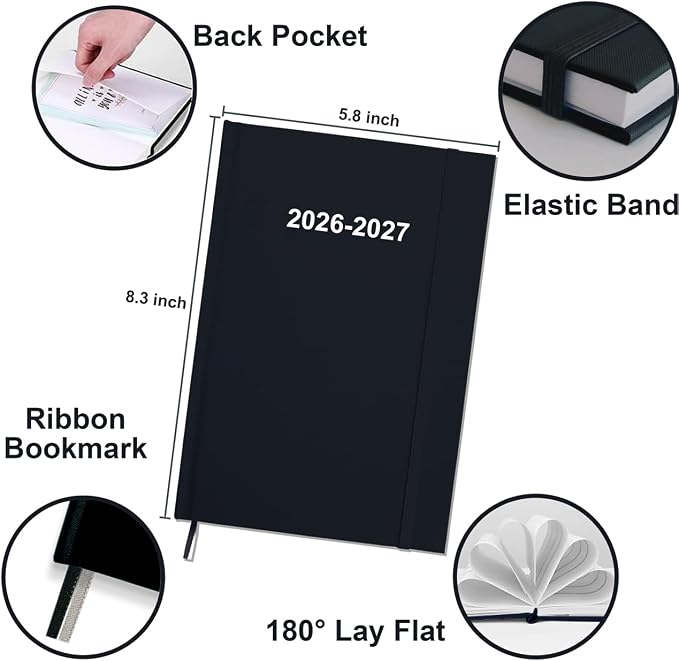 2026-2027 Planner - Weekly & Monthly Planner from July 2026 to June 2027, 5.8'' × 8.3'' Agenda 2026-27 with Inner Pocket, Elastic Band, Hard Cover, Perfect Daily Organizer, Black