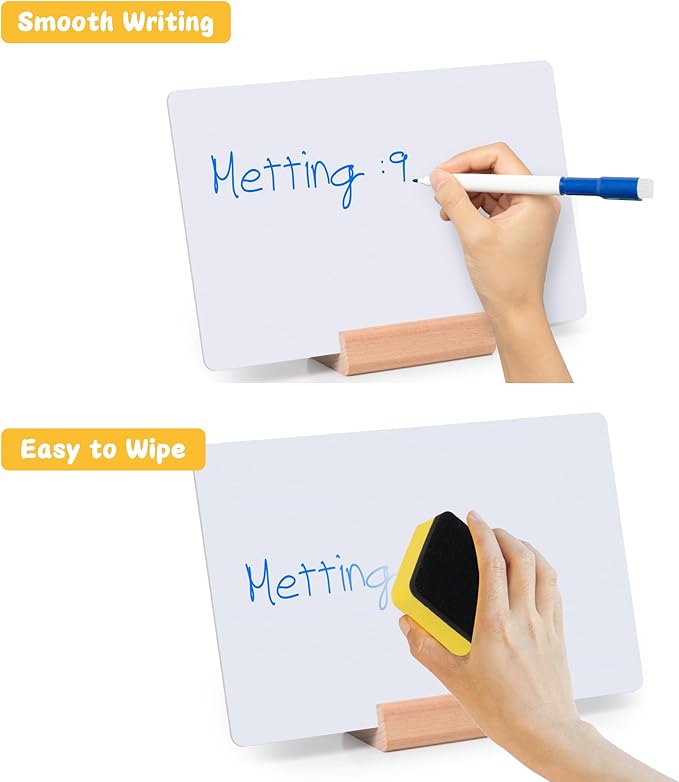 Small Dry Erase Board - 2PCS Whiteboards for Classroom Supplies with 20 Markers and 2 Erasers, Portable Double Sided Lapboard with Wood Base for Students Teachers School Accessories (8 x 6 in)