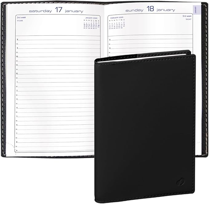 Exacompta 2026 Journal 21 - Daily/Monthly Planner - 12 Months, Jan. to Dec. - 5 1/4 x 8 1/4" - Smooth Faux Leather Soho Black Cover - Time Management Organizer and Appointment Journal