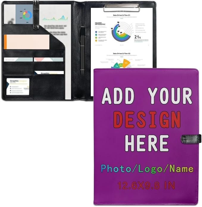 Personalized Padfolio with Logo, Custom Business Portfolio with A4/US Letter Writing Pad Holder for Resumes and Interviews, MediumPurple