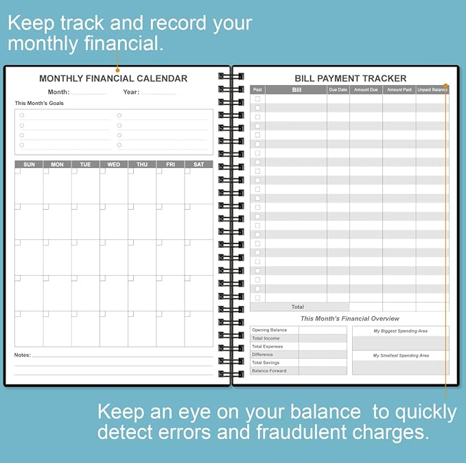 Bill Organizer - Monthly Bill Payment for Personal Budgeting Financial, Payments Checklist Organizer, 5.8" x 8.5", Black