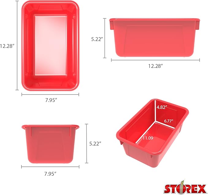 Storex Small Cubby Bins, Pack of 5, 12.2 x 7.8 x 5.1 Inches, Red (62415U05C)