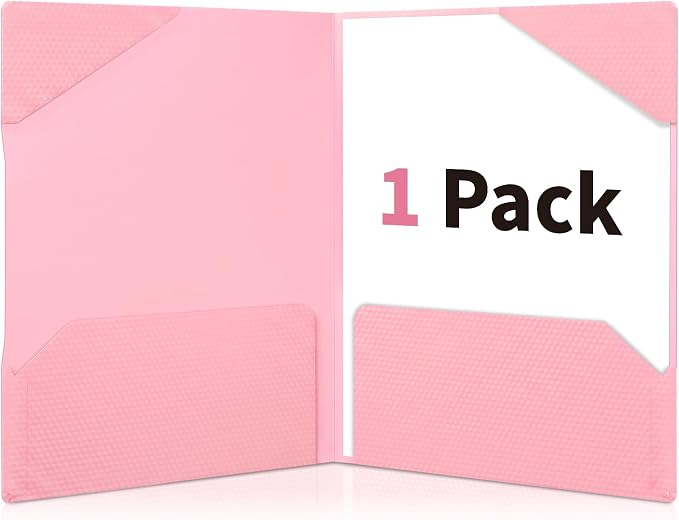 Sooez 1 Pack Plastic Folder, 2-Pocket Folder with Writable Category Label and Non-Slip Tabs, Fits A4/Letter Size Paper, Heavy-Duty Folders with Pockets for School, Office, Home (Pink)