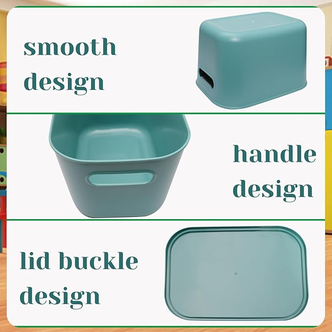 7 Pcs Plastic Storage Bins with Lid Colorful Storage Bins Small Desktop Storage Box Cubby Bins Stackable Storage Baskets for Office Classroom Kitchen Cabinet Shelf (10×7.1×6.2inch)