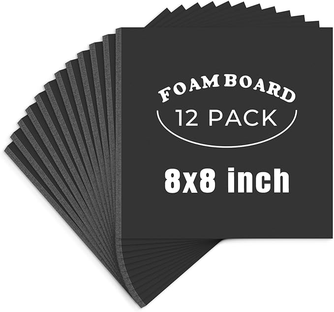 AUEAR, 12 Pack 8x8 Black Foam Boards 1/8" Thickness Foam Core Boards for Presentation Board for School Crafts Office Art Projects Display, Mounting, Print