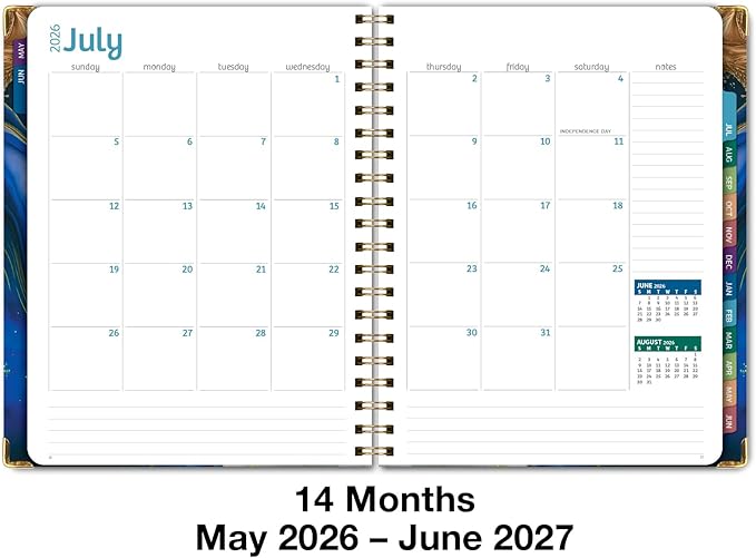 HARDCOVER Academic Year 2026-2027 Planner: 14 Months (May 2026 Through June 2027) 8.5"x 11" Daily Weekly Monthly Planner Yearly Agenda. Bookmark, Pocket Folder and Sticky Note Set (Dark Blue Marble)