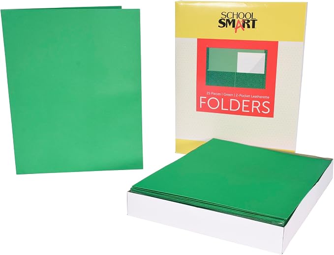 School Smart Extra-Large Folders with Pockets, 9 x 12 Inches, Green, Pack of 25