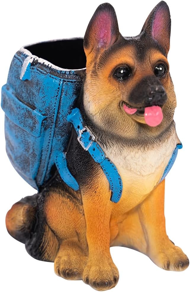 Upriver German Shepherd Pen Holder for Desk, Cute Dog Resin Pencil Holder Pen Cup, Unique Desk Decor Accessories for Home Office School, Gifts for Dog Lovers