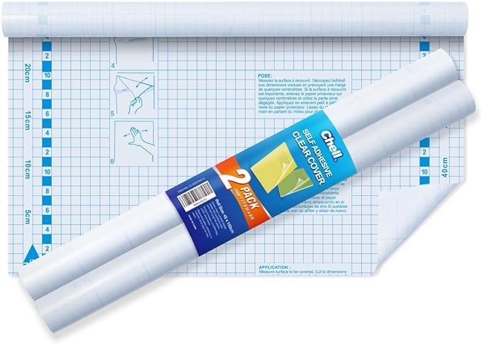 Chell 2 Pack Clear Contact Paper Roll for Books, 17.5in x 5ft Clear Self Adhesive Book Cover Paper Protector