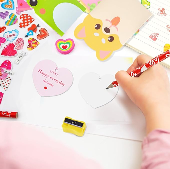 24 Pack Valentines Day Cards Stationery Set Includes Card,Pencils,Sharpener, Erasers,Notebook and Stickers for Classroom Exchange Party Favors Supplies ﻿