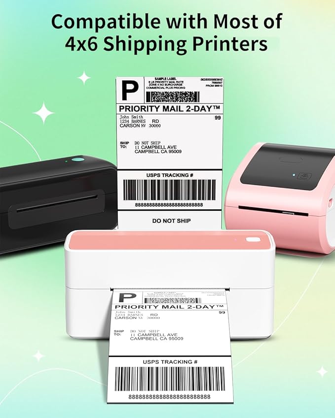 Phomemo Black 4x6 Shipping Label Printer with 1 Roll White 2" Round Thermal Labels
