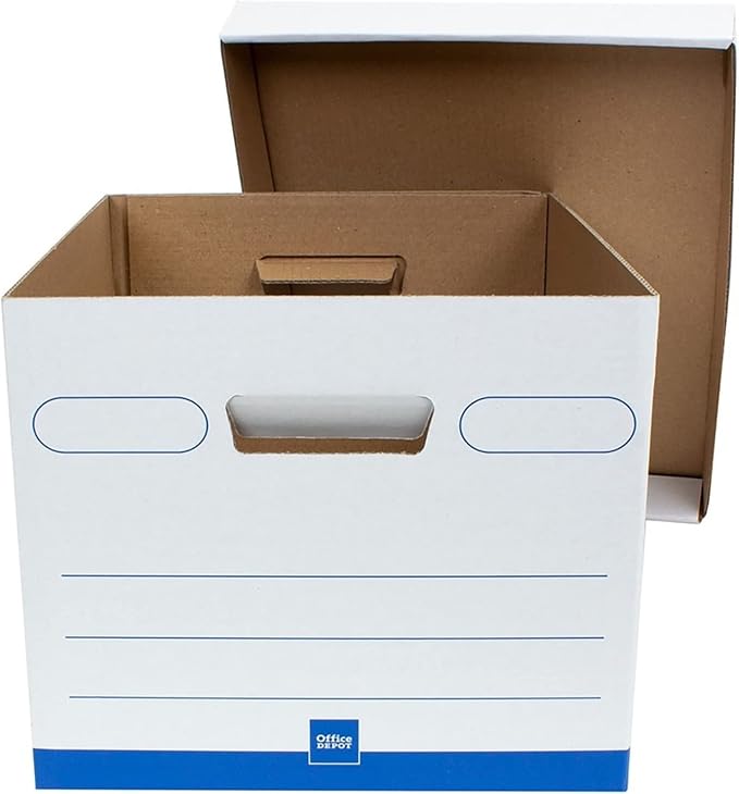 Office Depot® Brand Medium-Duty Storage Boxes, Letter/Legal Size, 15" x 12" x 10", White/Blue, Pack Of 5 - AAODMEDIUM5PK