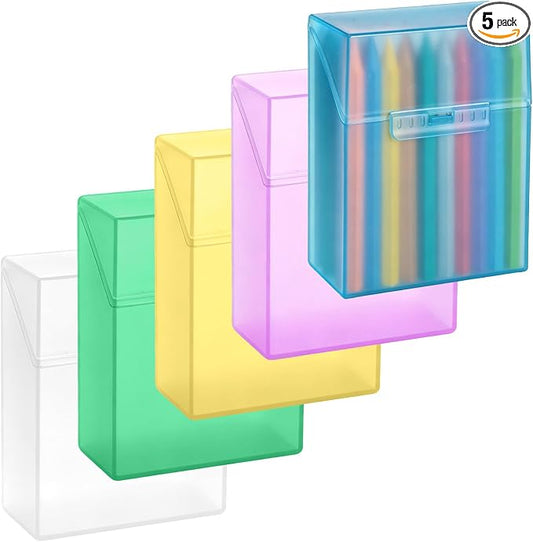5 Pieces Plastic Crayon Box Clear Crayon Holder Case 24 Crayons with Hinged Lid and Snap Closure for School Classroom Office Art Craft Supply (5 PCS, Multicolored)