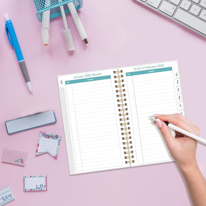2026-2027 Monthly Planner - January 2026 - June 2027, Two Pages Per Month, 18 Monthly Calendar/Planner with Tabs, Strong Twin-Wire Binding, Inner Pocket, 3.75" x 6.5", Blue Watercolor