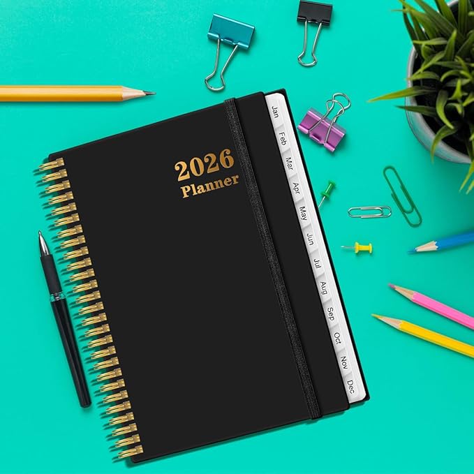Planner 2026 For Women & Men - Monthly and Weekly Calendar Planner from January 2026 - December 2026, Student Planning with 12 Tabs for Office School Supplies, Inner Pocket, 8.5" x 11", Black