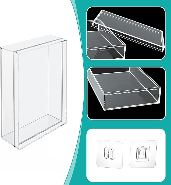 Clear Acrylic Bible Display Case with Adhesive Buckle, 10.2 x 7 x 2.4 Inch Vertical Wall Mounted & Tabletop Use Book Protector for Collectors to Display and Storage Bibles, DVDs