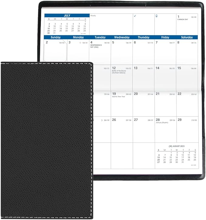 Quo Vadis 2024 Visoplan - Monthly Planner - 12 Months, Jan. to Dec. - 6 3/4 x 3 1/2" - Grained Faux Leather Club Black - Pocket Calendar Organizer