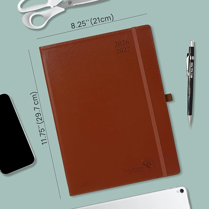 POPRUN Monthly Planner 2026-2027, 8.25" x 11.75" Large Calendar Planner, 16 Months (Apr 2026 - Jul 2027) Monthly Calendar & Appointment Book with Stair Tabs, Inner-pocket, Pen Holder, PU Leather - Night Sky Navy Blue