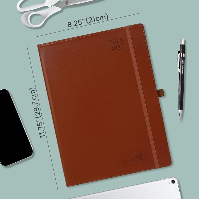 POPRUN Monthly Planner 2026-2027, 8.25" x 11.75" Large Calendar Planner, 16 Months (Apr 2026 - Jul 2027) Monthly Calendar & Appointment Book with Stair Tabs, Inner-pocket, Pen Holder, PU Leather - Black