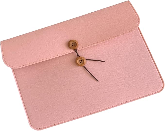 A4 Document Holder Felt File Folder Paper Portfolio Case Letter Envelope Folders with String Tie Closure (1, Pink)
