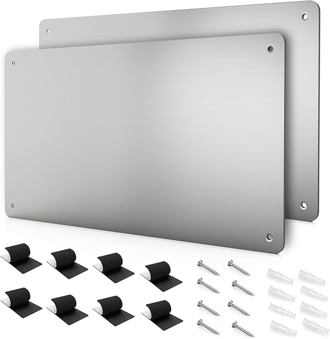 17.7" x 11.8" 2 Pack Stainless Steel Magnetic Board - Magnet Bulletin Board to Display Magnetic Letters Numbers Animal, Poetry, Spice Jars, Notes, Photos, Suitable for Wall, Refrigerator, Cubicle