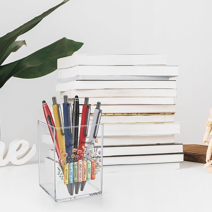Cute Floral Book School Counselor Acrylic Cosmetic Pencil Pen Holder Cup School Counselor Gifts Decor for Home Office Desk Vanity Organizers and Accessories