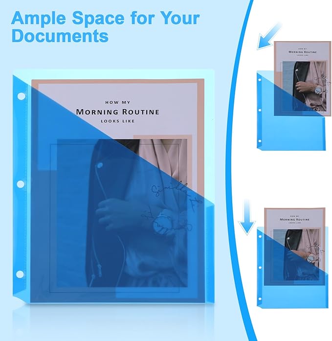 50 Pack Binder Pockets 3 Hole Punch Clear Plastic Document Folders Binder Organizer Store Letter Size 9.25 x 11.25 Inch Paper Plastic Folders with Pockets Slash File Jacket for Office (5 Colors)