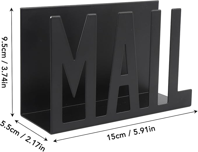 Mail Organizer, Stylish Mail Holder, Iron Letter Holder for Desk with Open Design, Functional Envelope Organizer for Bills, Letters, Papers, 5.91 x 2.17 x 3.74in, Black