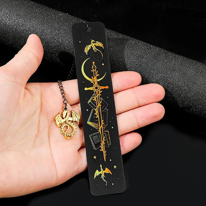 Dragon Sword Bookmark for Fantasy Book Lovers, Stainless Steel Metal Bookmark with Dragon Charm Chain, Dark Fantasy Reading Accessory, Collectible Book Mark Gift for Women Men Readers(Dragon)