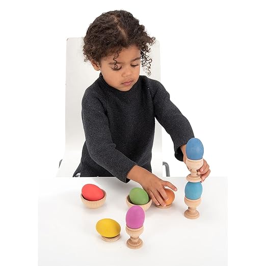 TickiT-74005 Rainbow Wooden Eggs - Set of 7 colors - Wooden Toys for Toddlers - For Ages 10m+ - Inspire Curiosity With Wooden Loose Parts Play