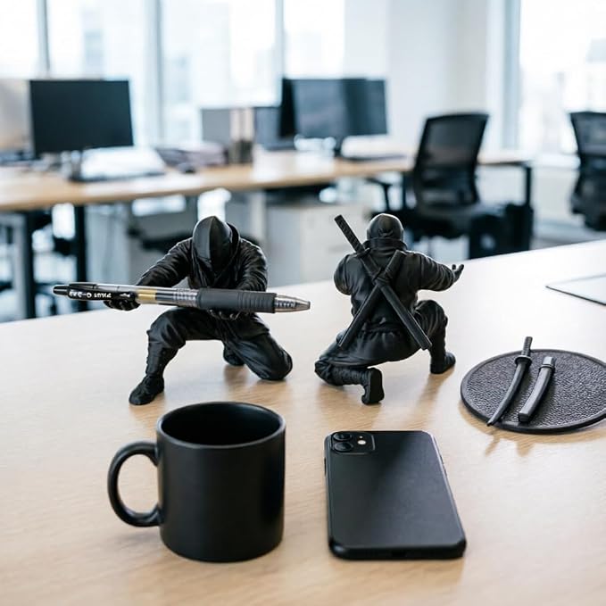 HUBAI 2 Packs New Knight Pen Holder For Desk,Knight Warrior Pen Holder With Sword And Weapon Accessories,3D Printed Creative Ninja Desk Organizer with Sword,Office Desk Accessories
