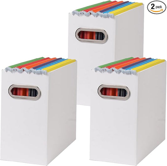 Collapsible File Organizer Box with Handle,12.20x5.11x9.84Inches, Filing Organizer for Home or Office, Small Portable File Box (3 Packs, White)