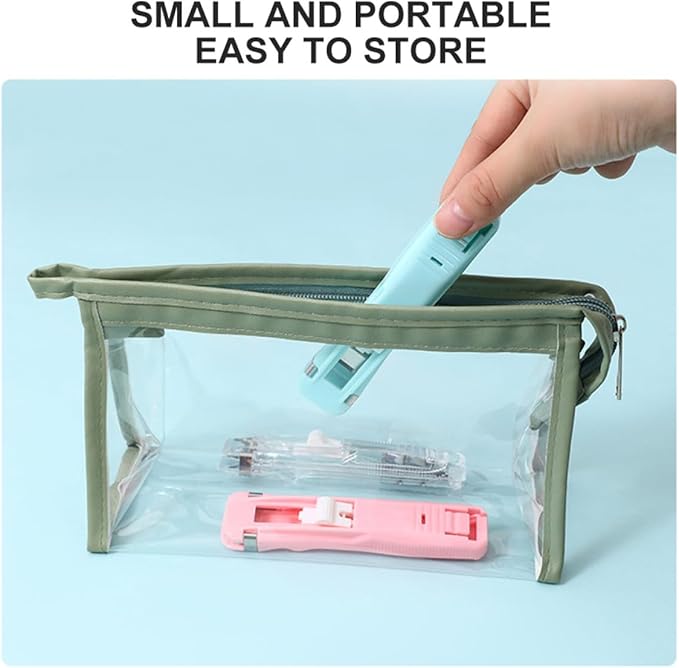 Amosfun Reusable Desktop Stapler Set with White Fastener Clips, Portable No-Nail Binding Tool for Office and Student Document Organization