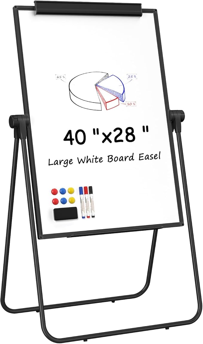 MaxGear Large White Board Easel Stand, 40" x 28" Double Sided Dry Erase Board with Stand, Height Adjustable and 360 Degree Rotation Classroom Easel for Home & Office Flip Chart Stand