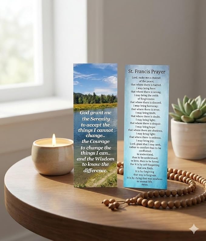 12 Step AA Sobriety Bookmarks- Set of 10 2x6 Laminated Recovery Gifts with Serenity Prayer, Big Book Index, Acceptance, St Francis Prayer, 3rd & 7th Step Prayer by Cheryl's Bookmarks