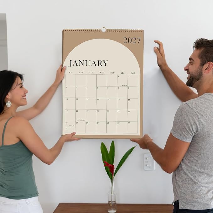 Wall Calendar 2026-2027 - 19 Months Calendar 2026-2027 from June 2026 - December 2027, 2026-27 Wall Hanging Calendar Planner with Thick Paper, 12" x 14.5", Cyan