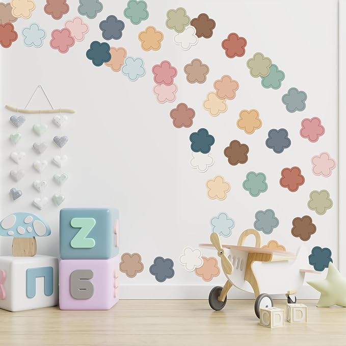 Boho Flower Cutouts with Glue Points 16 Colors Flower Shape Paper Cut-Outs Colorful Floral Cutting Bulletin Board Decor for Valentine's Day DIY Craft Art School Home Party Favor, 80Pcs